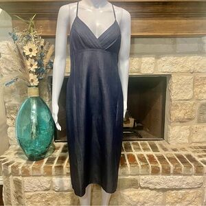 Armani Exchange Silk Blend Fitted Chambray Denim Midi Dress